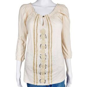 Lucky Brand Wide Neck Sequin Blouse XS